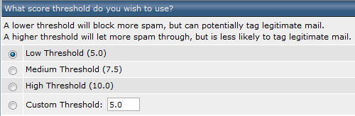 SpamAssassing - drempel instellen